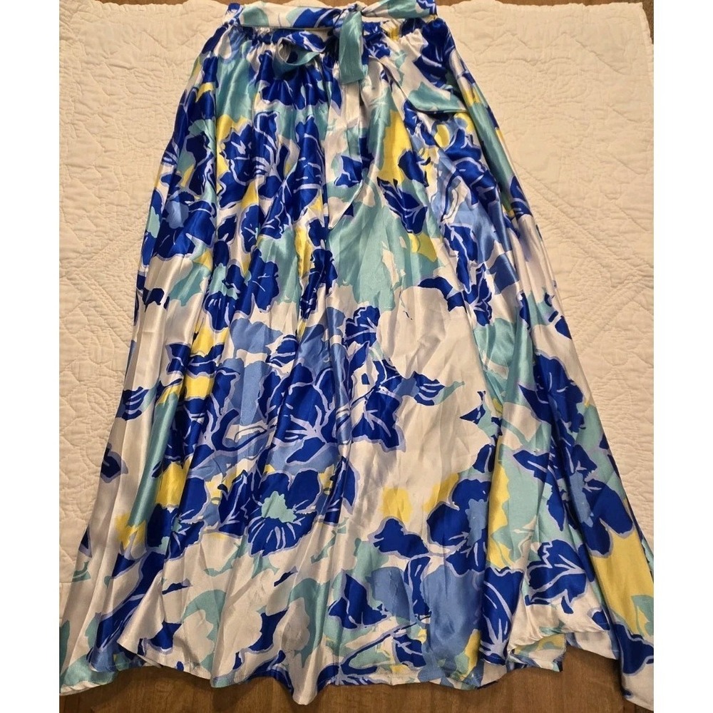 Blue Floral Tie-Waist Maxi Skirt